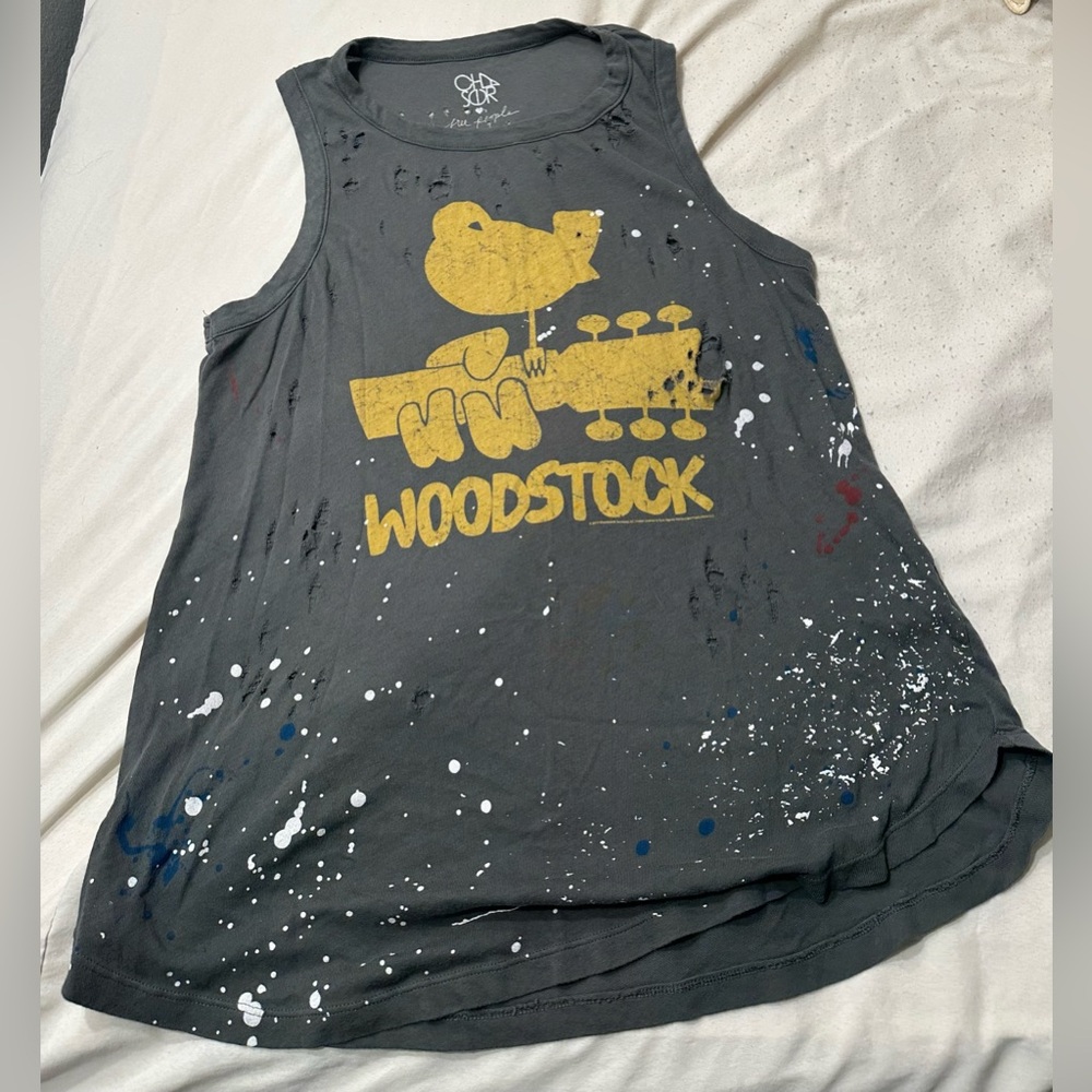 Chaser x Free People Gray Distressed Woodstock Tank Top size L